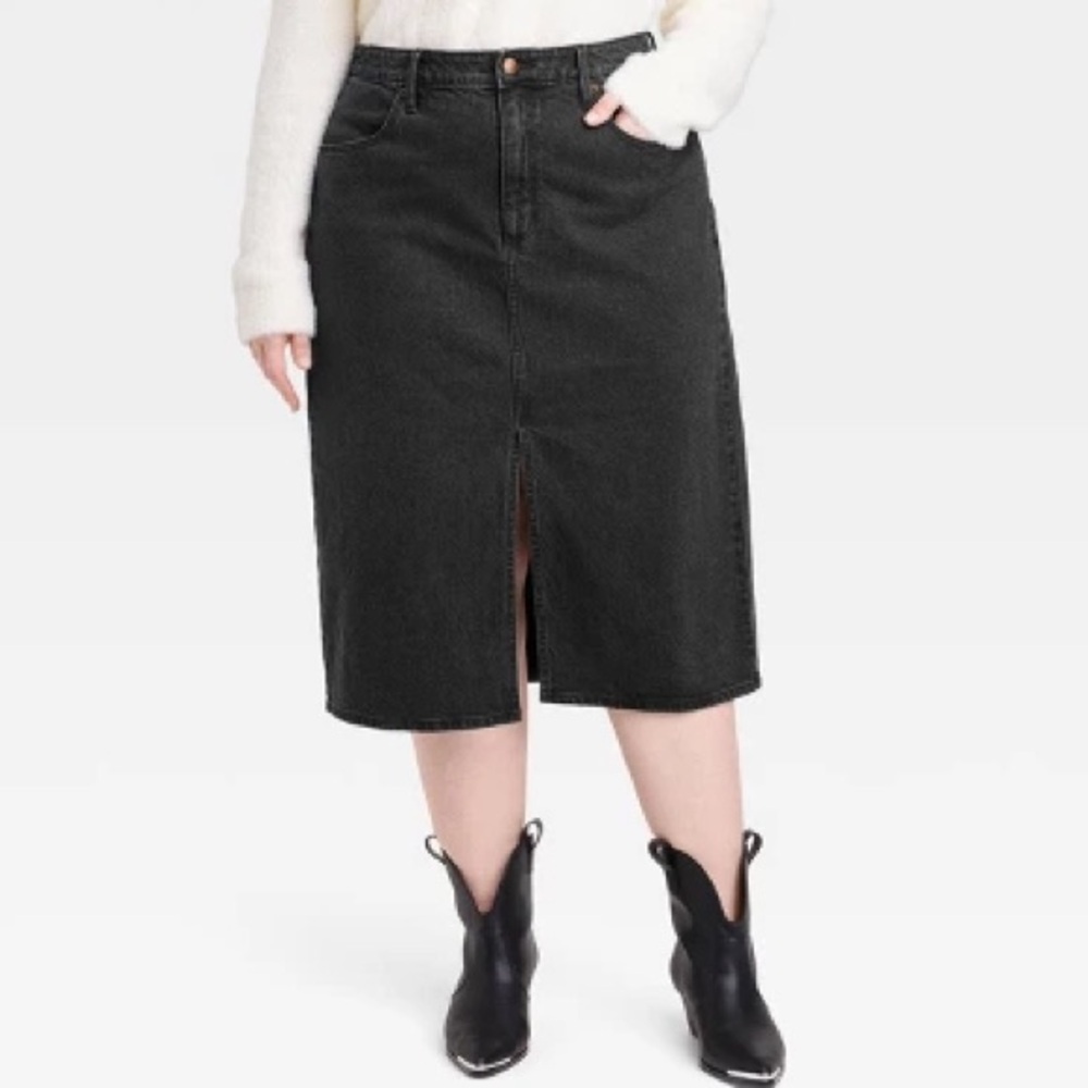 Universal Thread High-Rise Denim Midi Skirt - Black - 22